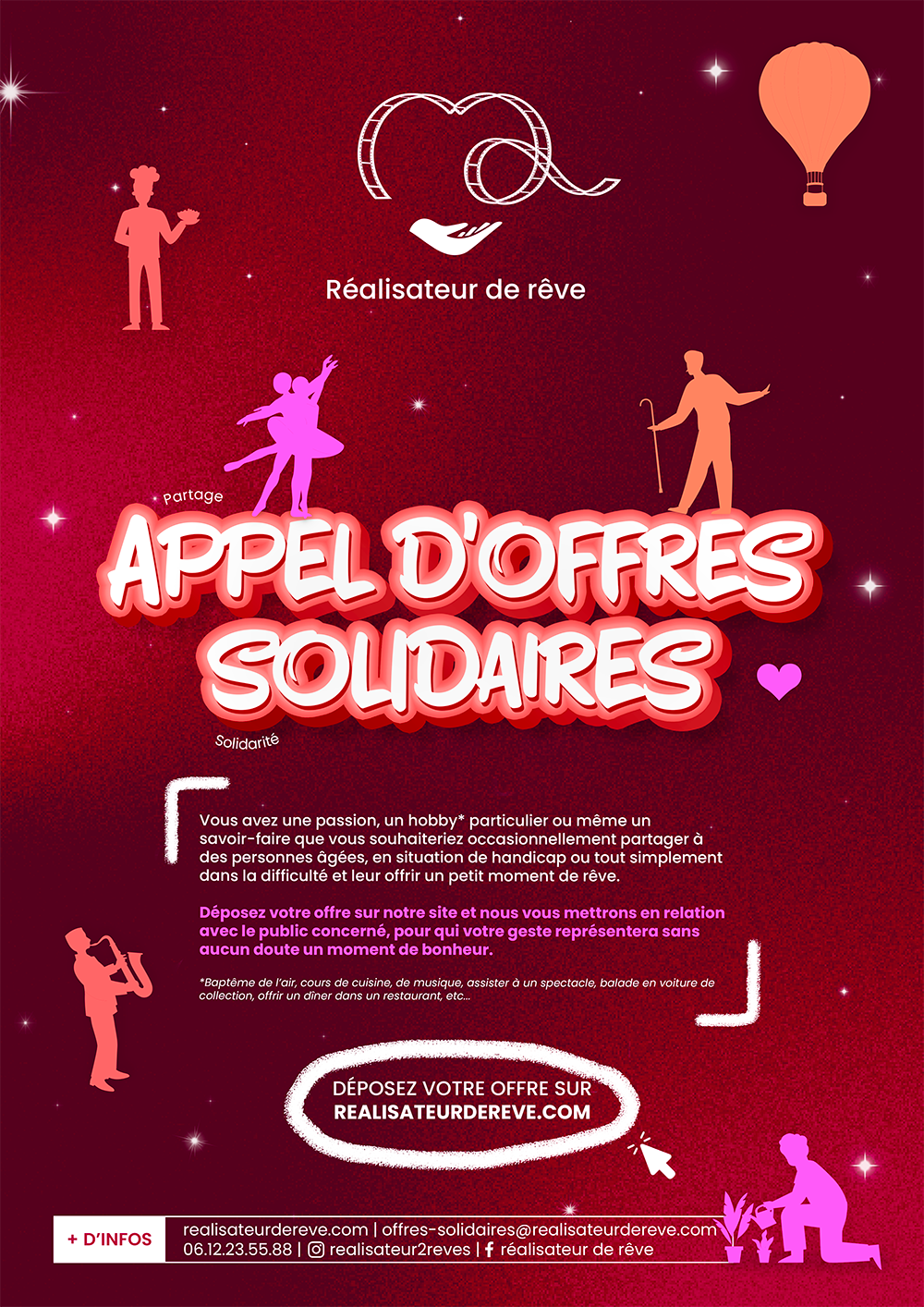 Affiche présentant l'appel d'offres solidaires avec des personnages de l'identité visuel 